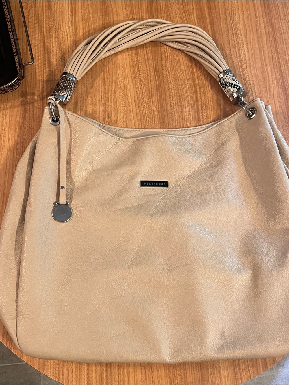 Vittorio Taupe Leather Shoulder Bag with Braided Handle